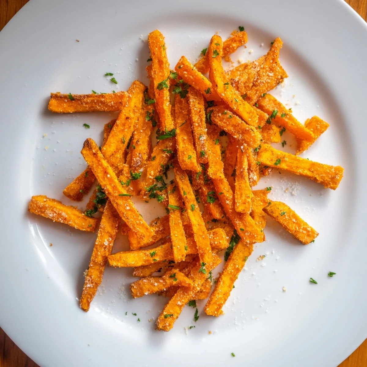 Golden, crispy Air Fryer Sweet Potato Fries, seasoned perfectly and ready for dipping in your favorite sauce.