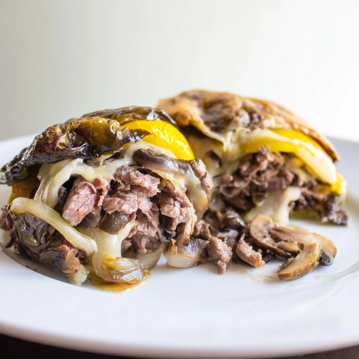 Beef Philly Cheesesteak Stuffed Peppers: cheesy, tender beef and veggies baked inside vibrant bell peppers.