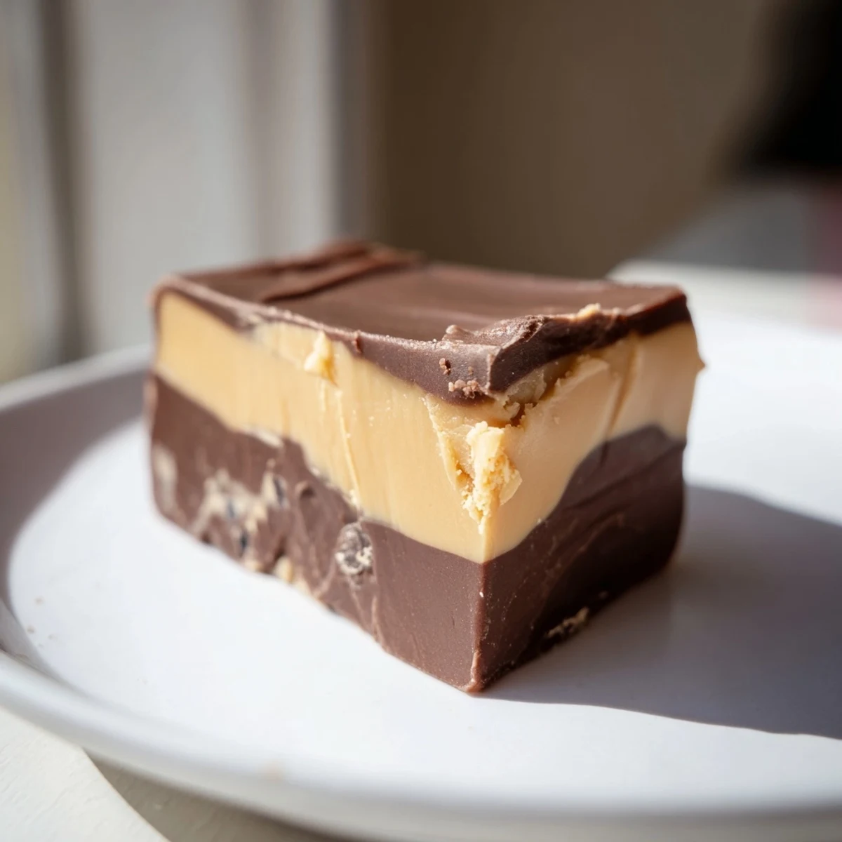 A batch of chocolate peanut butter fudge squares cooled on parchment paper, showing a dense, chewy texture.