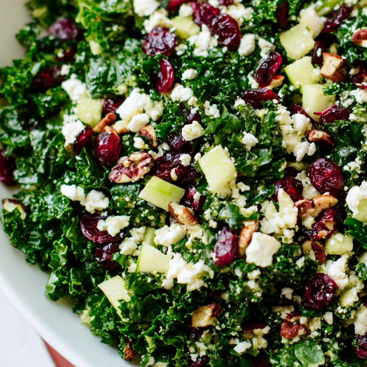 Freshly massaged kale with dried cranberries, diced apple, feta, and crunchy pecans tossed in a zesty lemon vinaigrette.