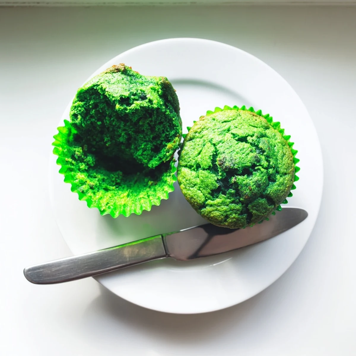 These St. Patrick's Day spinach muffins feature a vibrant green hue and a moist, tender crumb perfect for a healthy snack.