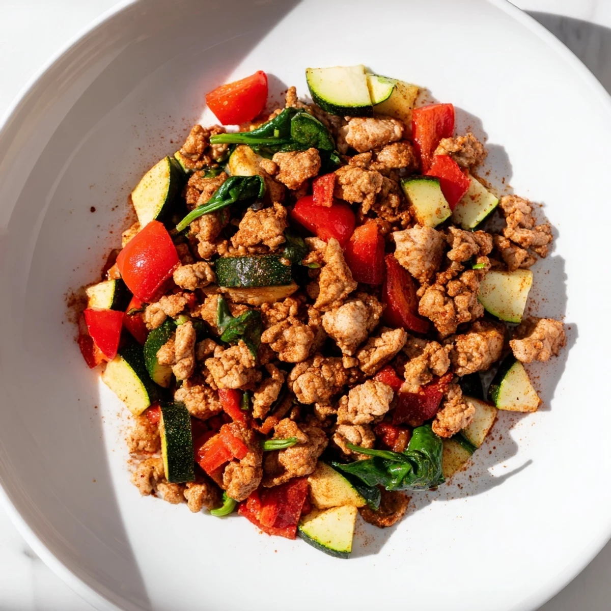 Turkey Skillet dinner features tender turkey, zucchini, and corn with a smoky paprika finish.  