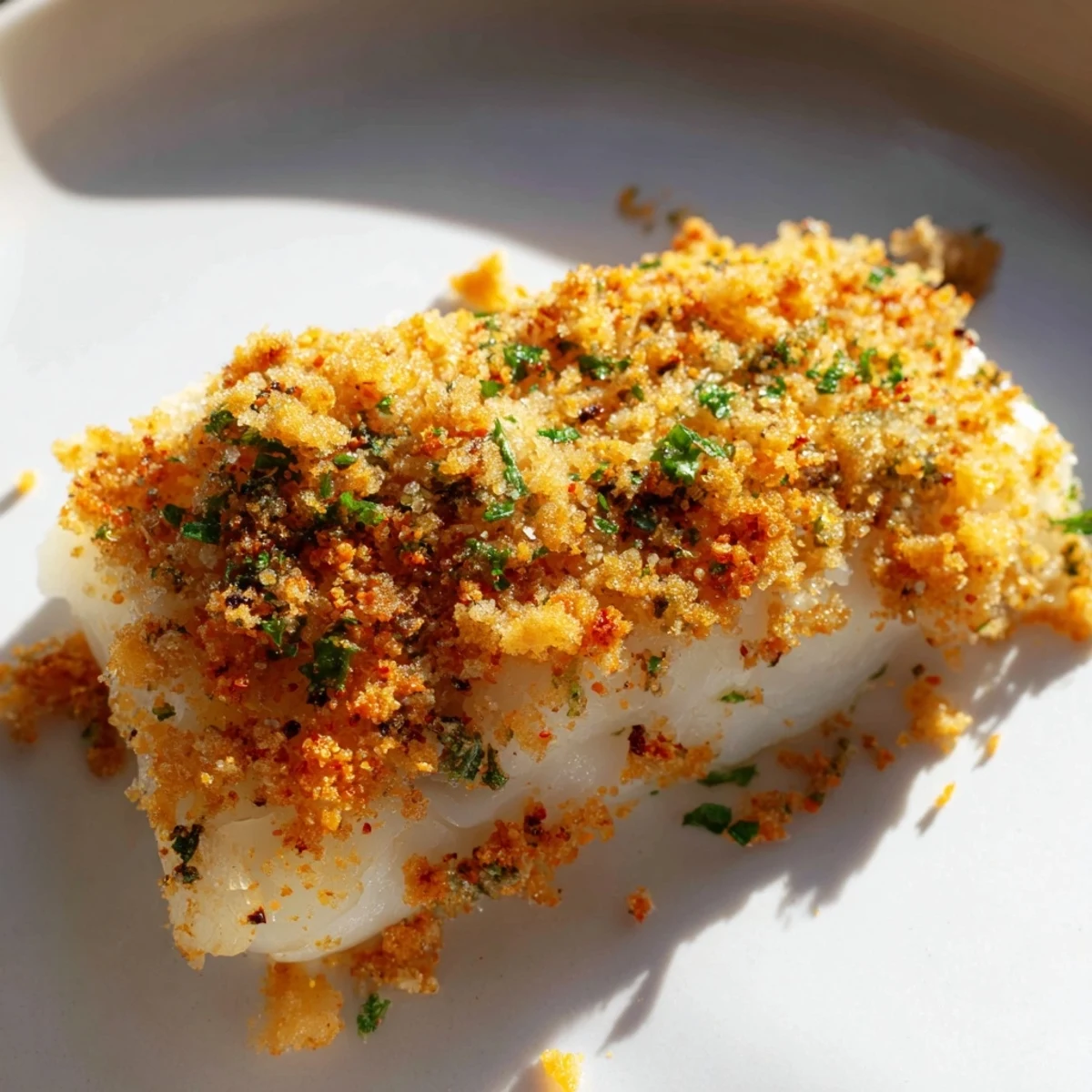 Golden brown herbed breadcrumbs top tender, flaky baked haddock fillets, served with fresh lemon wedges for a bright, healthy seafood dinner.
