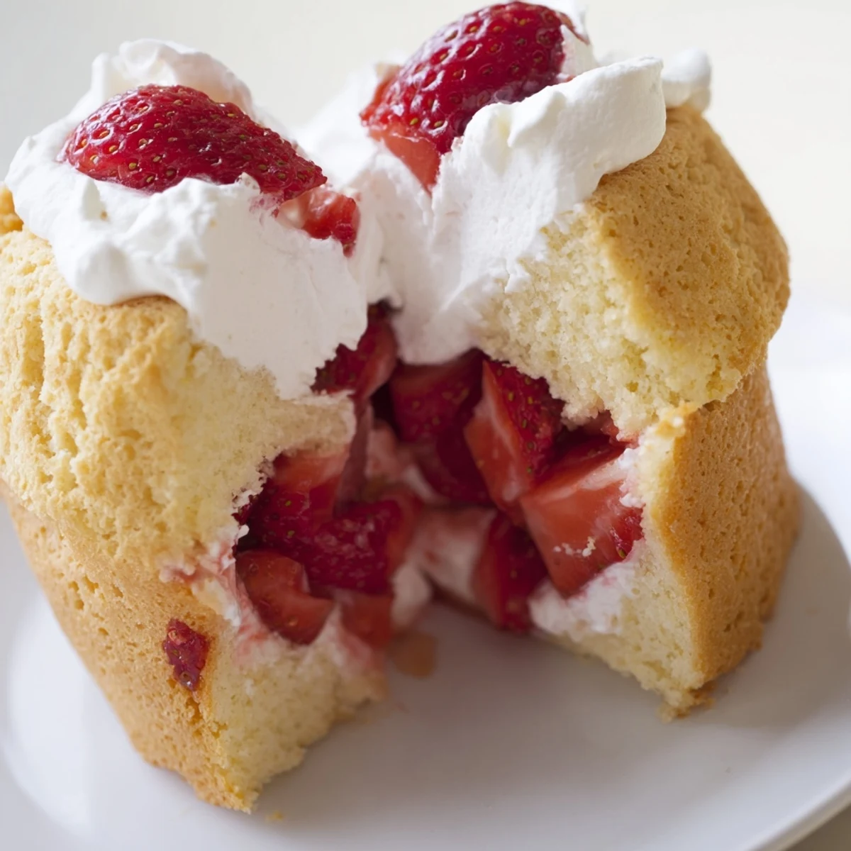 Golden, heart-shaped shortcakes split open and layered with juicy macerated strawberries and pillowy whipped cream for a romantic Valentine Strawberry Shortcake.