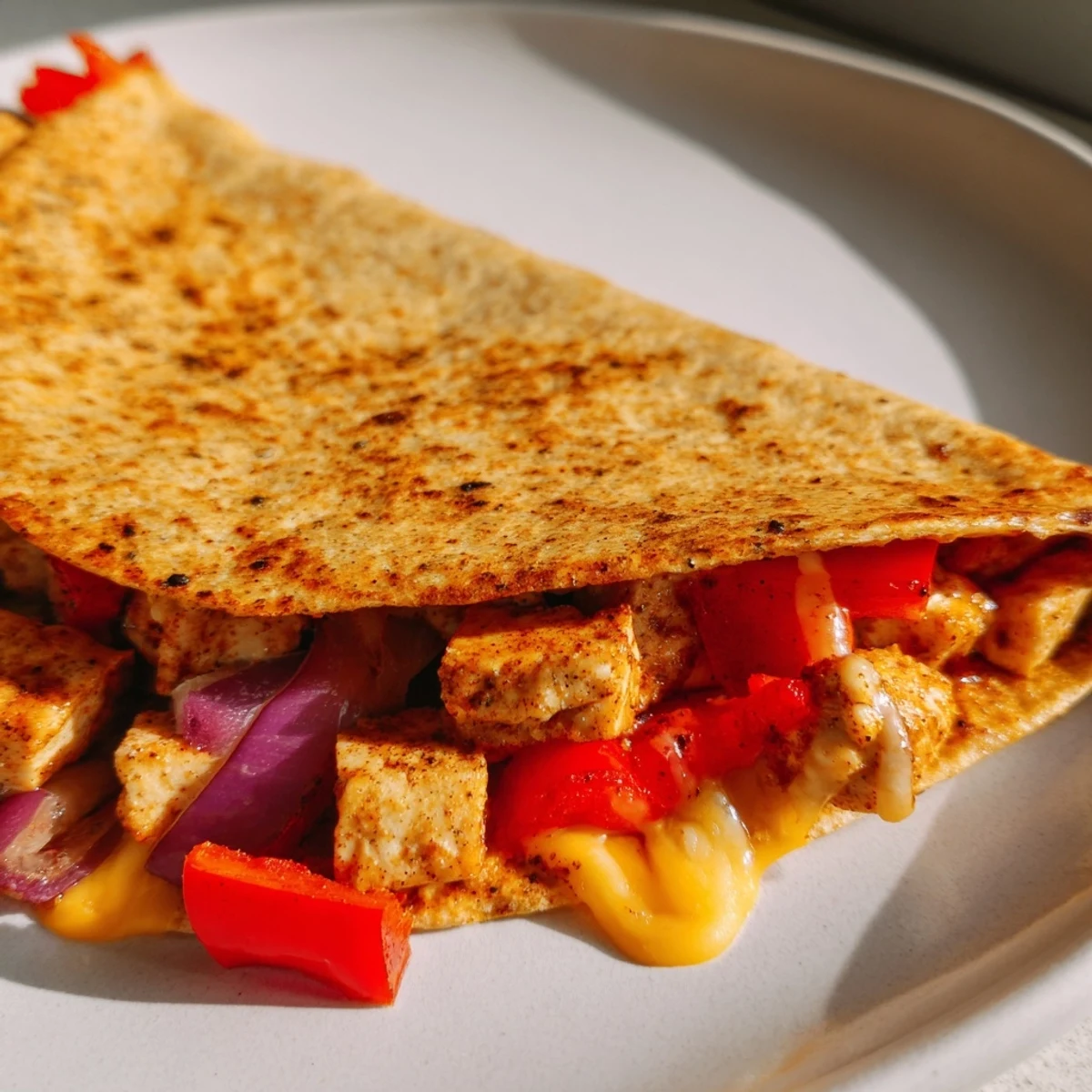 Golden-brown Championship Chicken Quesadillas with Guacamole resting on a wooden board beside lime wedges and fresh cilantro.