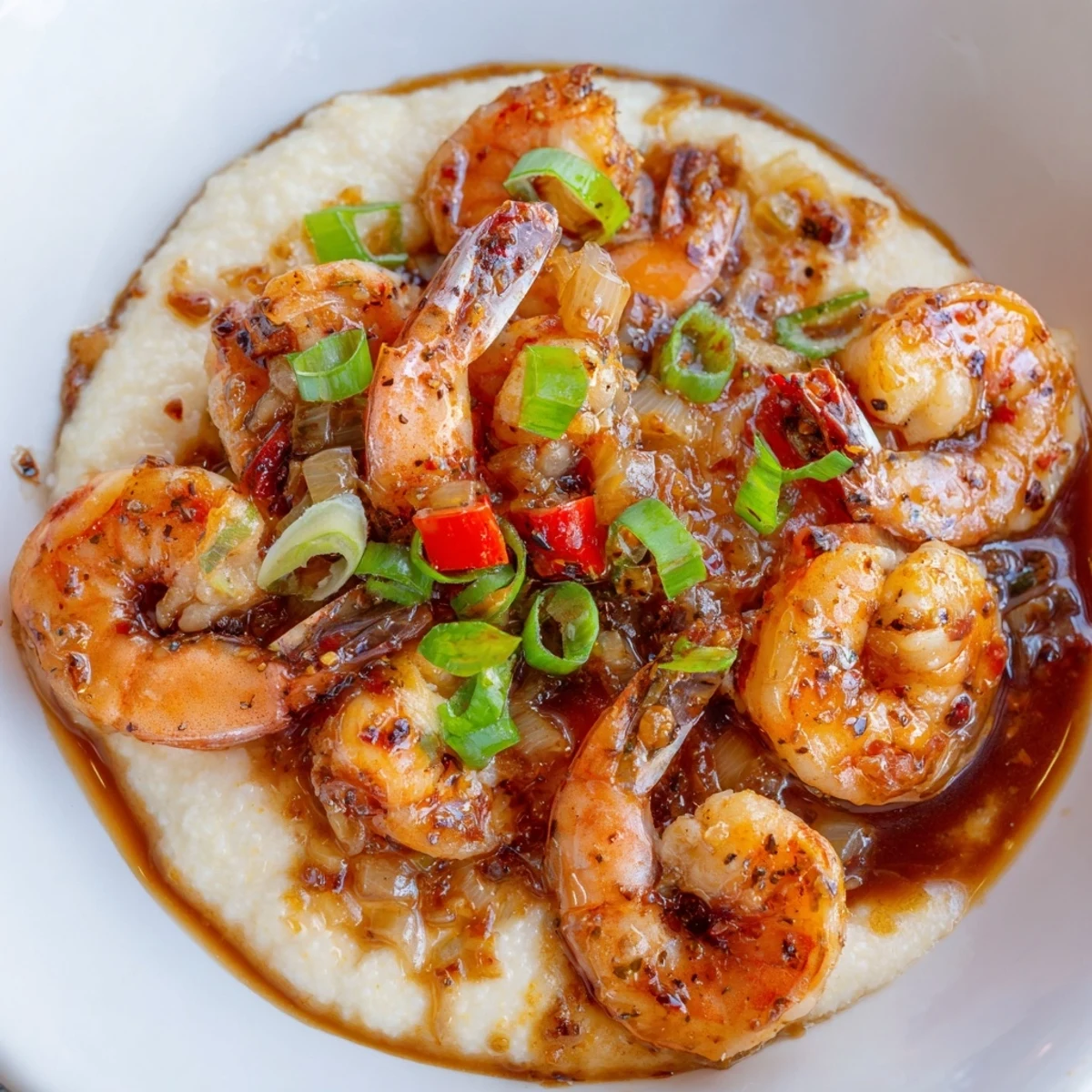 Tender, Cajun-seasoned shrimp simmer in a rich sauce, served over cheesy grits for a comforting Louisiana Style Shrimp and Grits.
