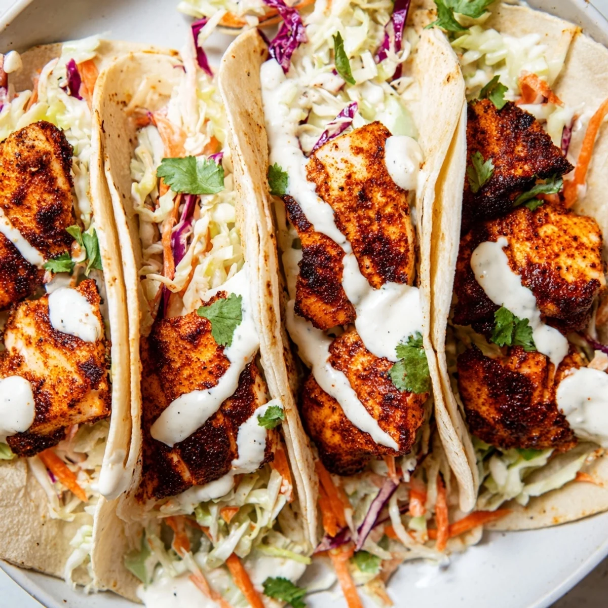 Freshly cooked blackened fish fillets rest on a cutting board, seasoned with smoky paprika and garlic, ready to be flaked for Louisiana Blackened Fish Tacos.