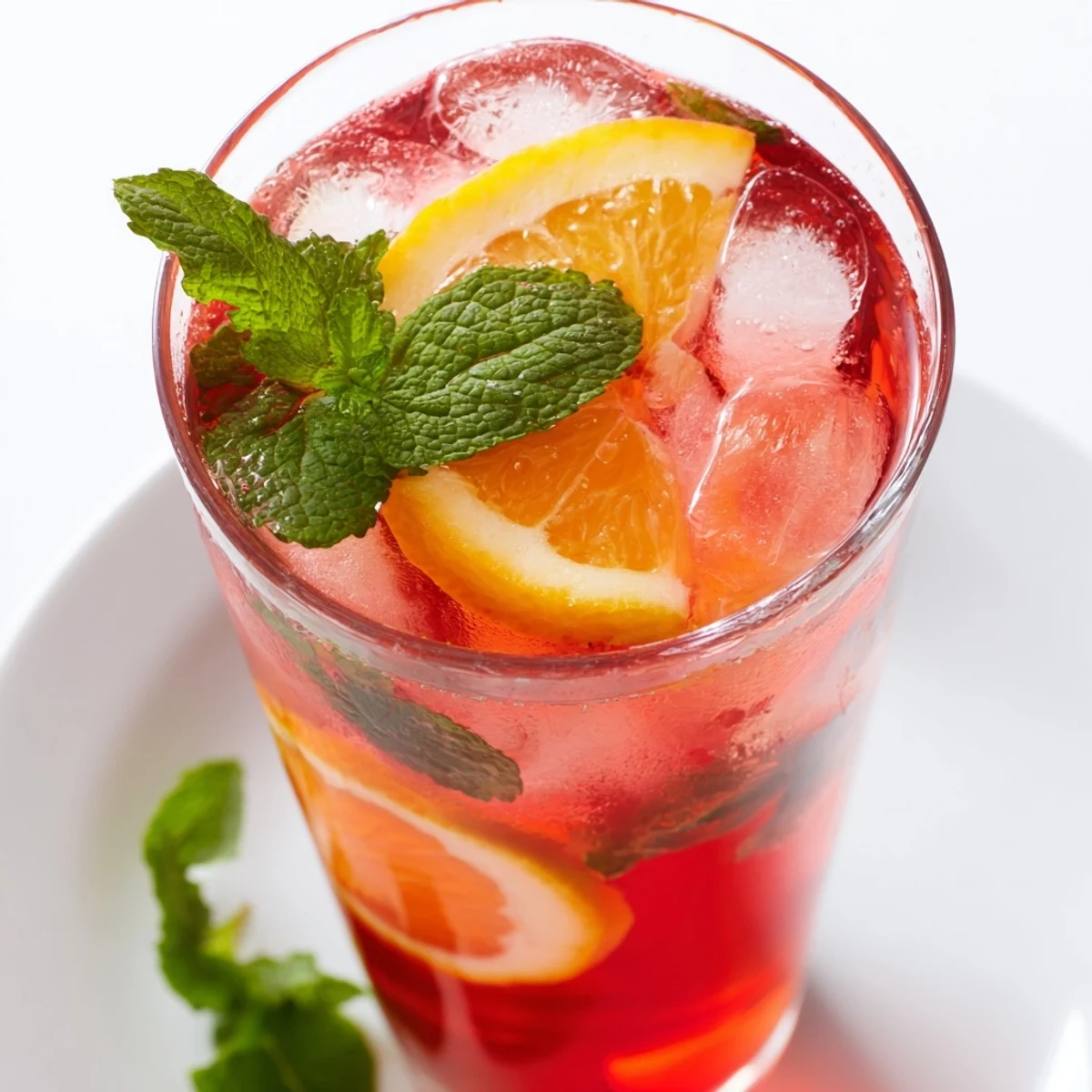 A chilled pitcher of Pink Hibiscus Iced Tea with blooming hibiscus flowers and citrus wheels, ready to be poured.