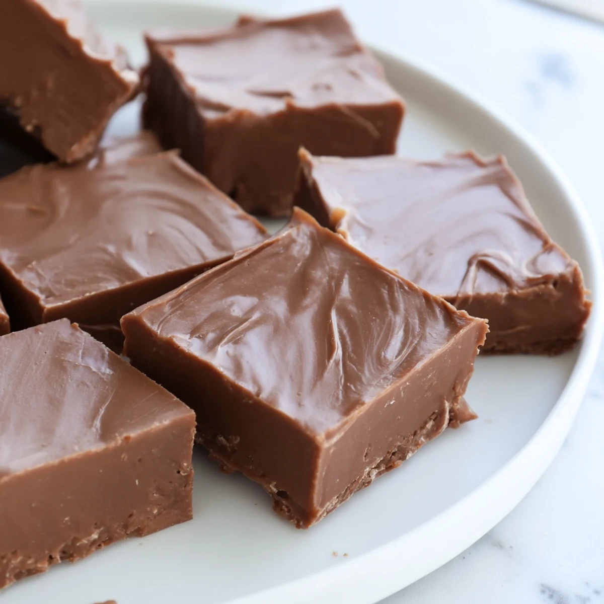 Smooth, creamy squares of Irish Cream Fudge topped with a light chocolate drizzle, perfect for dessert platters.  