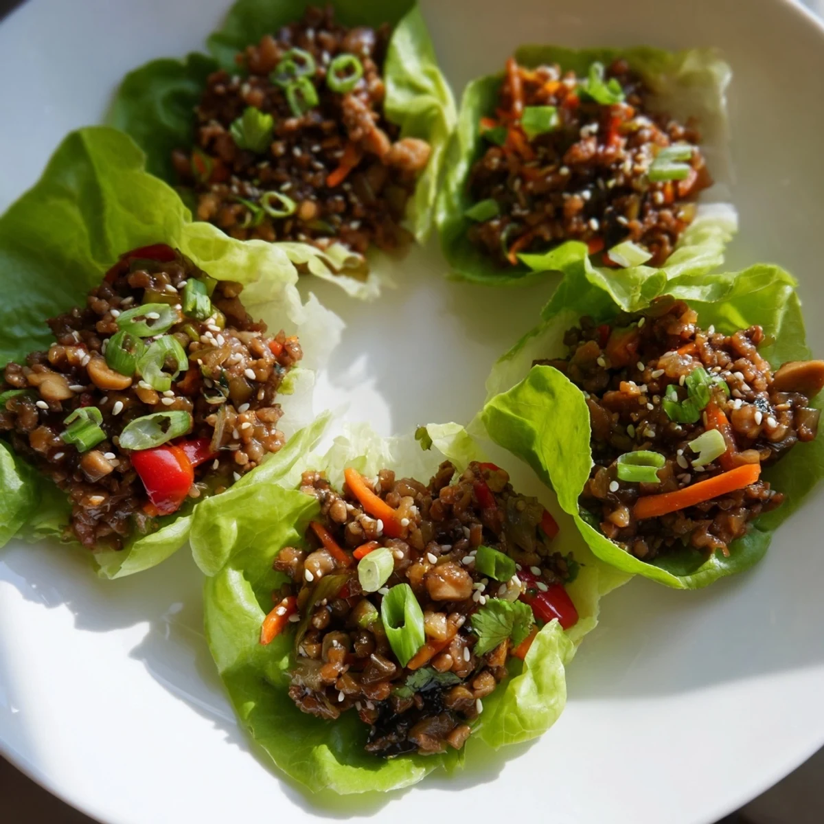 Juicy beef filling with ginger and garlic, spooned into green lettuce leaves for a handheld appetizer. The Beef Lettuce Wraps with Hoisin Sauce are aromatic.