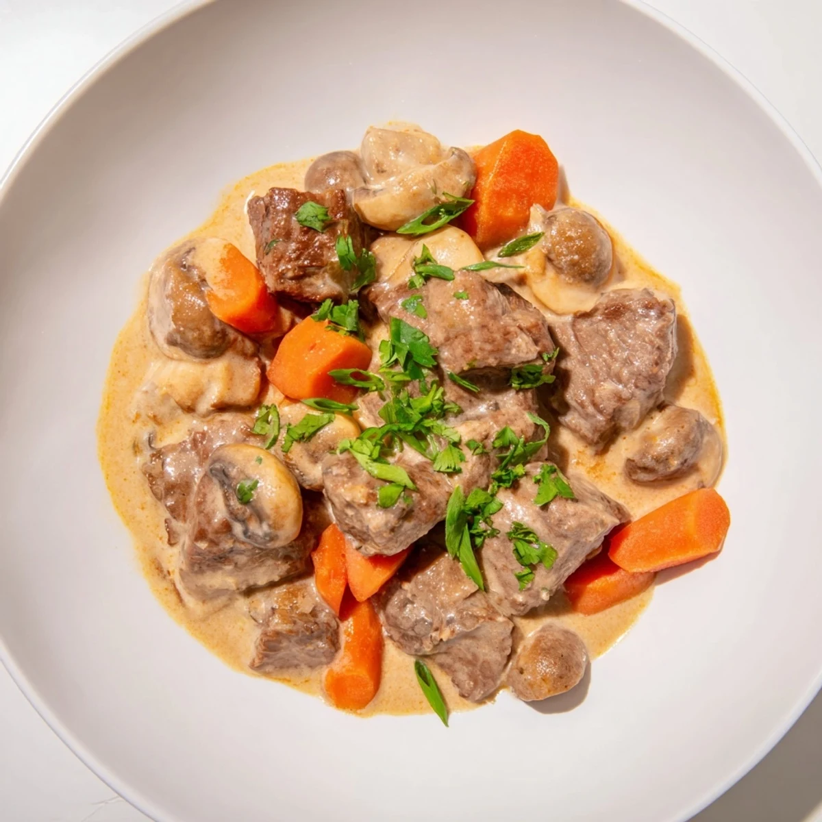 Fragrant bowl of Lemongrass Coconut Braised Beef with Mushrooms alongside steamed jasmine rice.