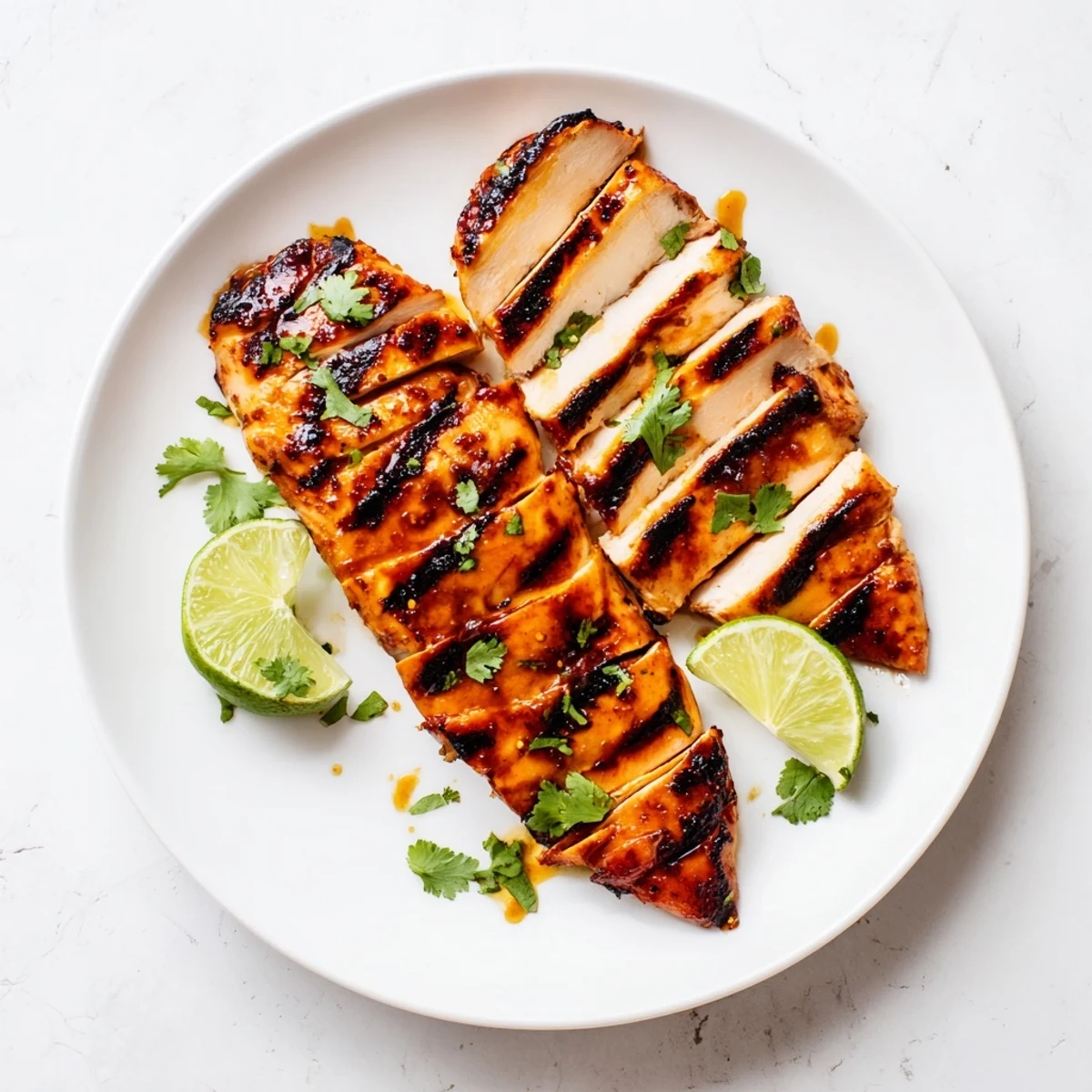 A close-up of Spicy Honey Lime Chicken sizzling on the grill, showing char marks and a glossy, sweet-and-spicy glaze.