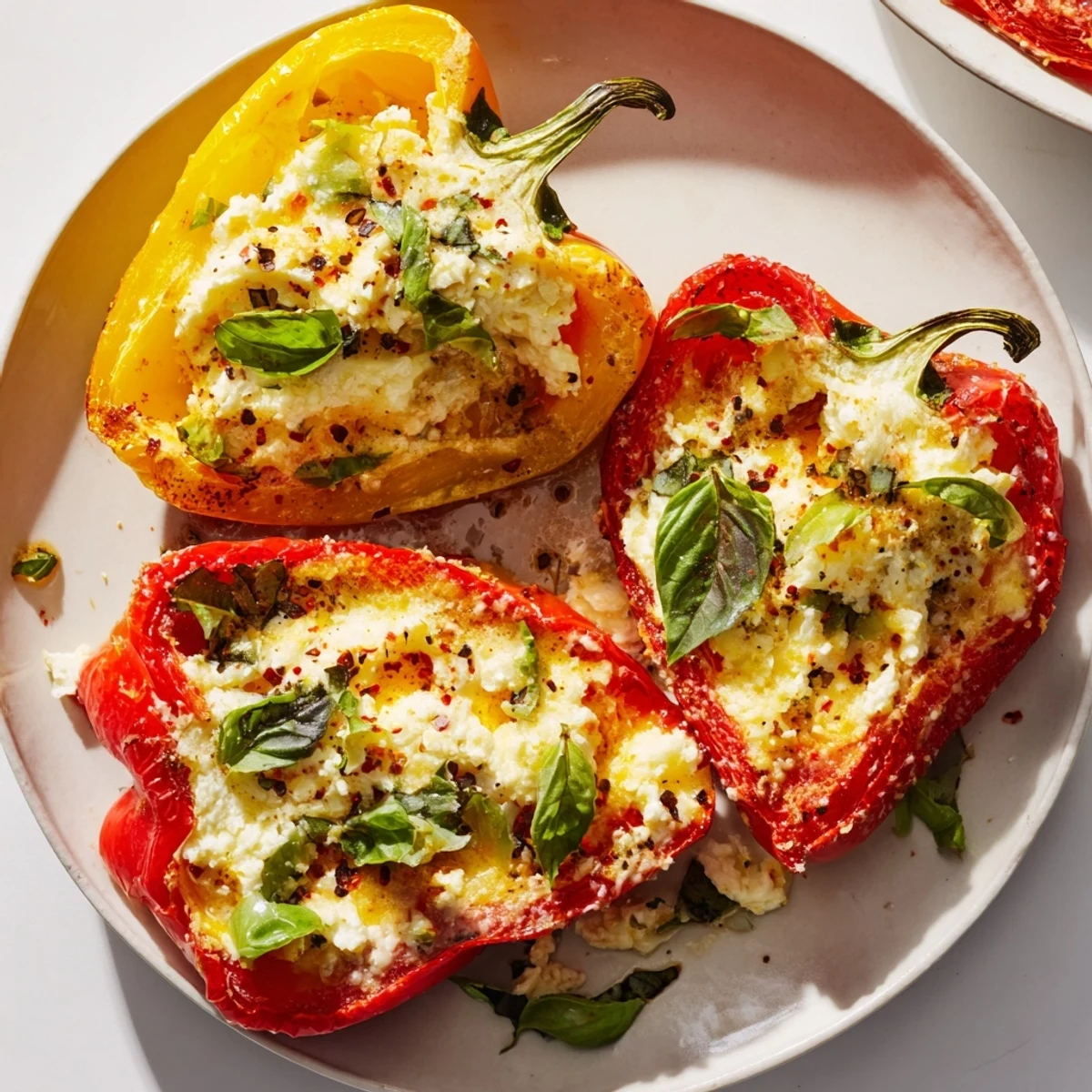 Golden-baked Ricotta Stuffed Peppers display creamy filling and melted cheese for a vibrant vegetarian main dish.