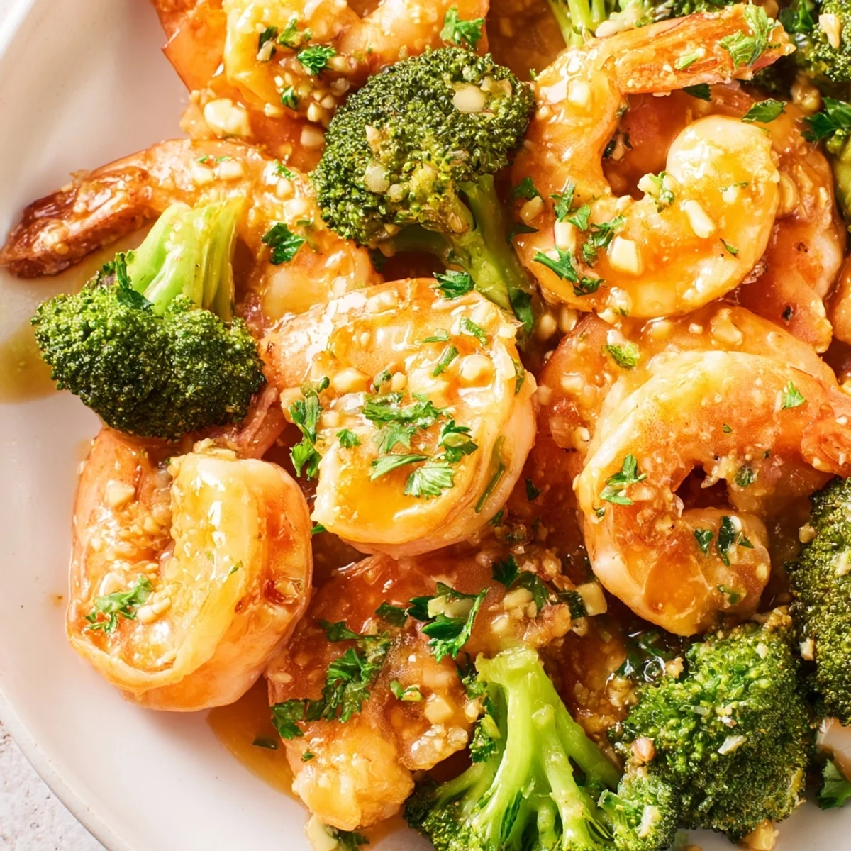 Tossing juicy shrimp and crisp broccoli in a luscious honey garlic butter sauce in a stainless steel skillet.