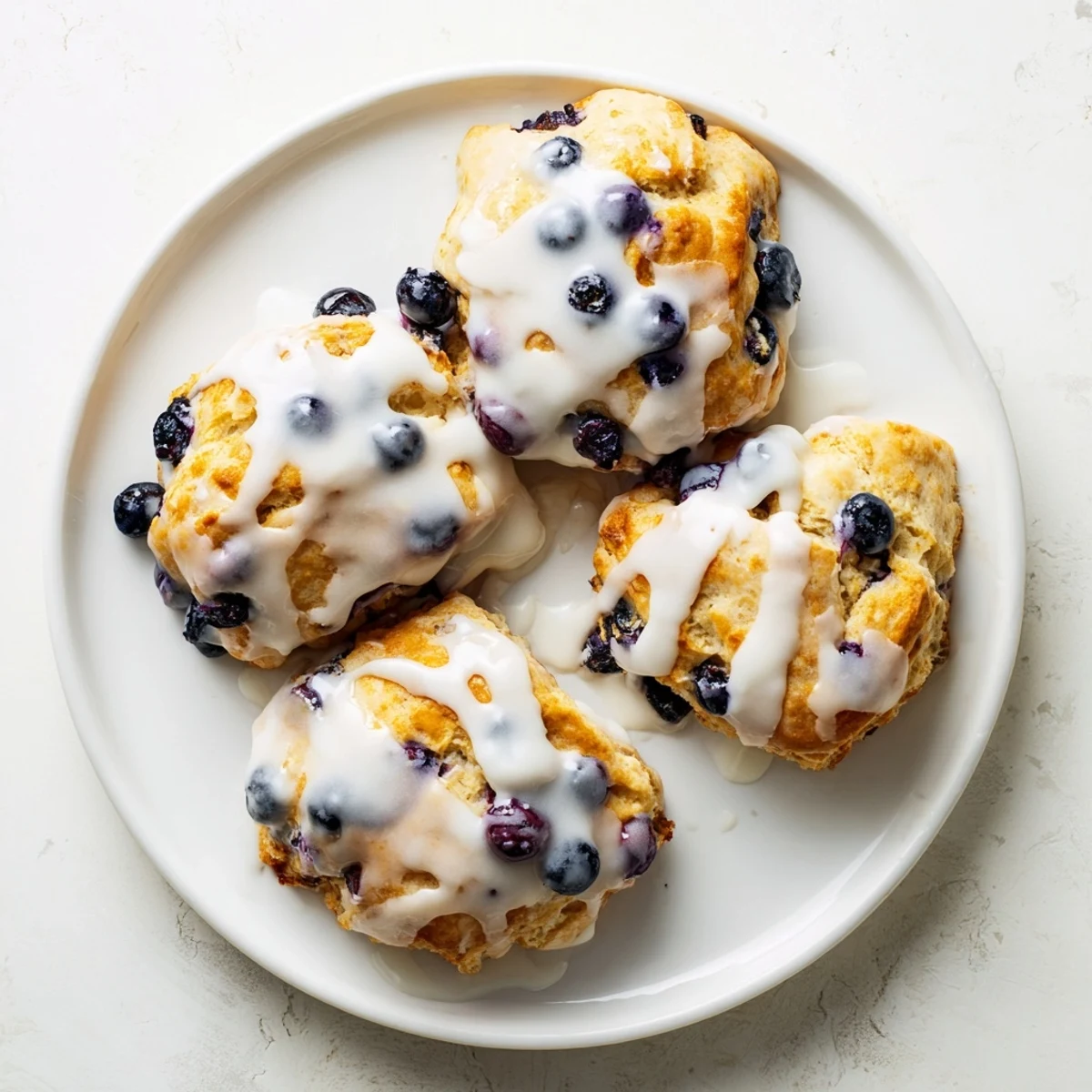 Freshly baked Nakishas Blueberry Biscuits with juicy blueberries peeking through on a checkered napkin.