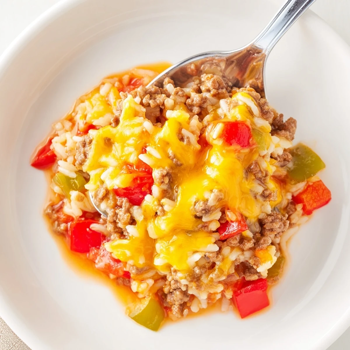 An easy weeknight meal, Unstuffed Pepper Skillet cooks bell peppers and tomatoes together.