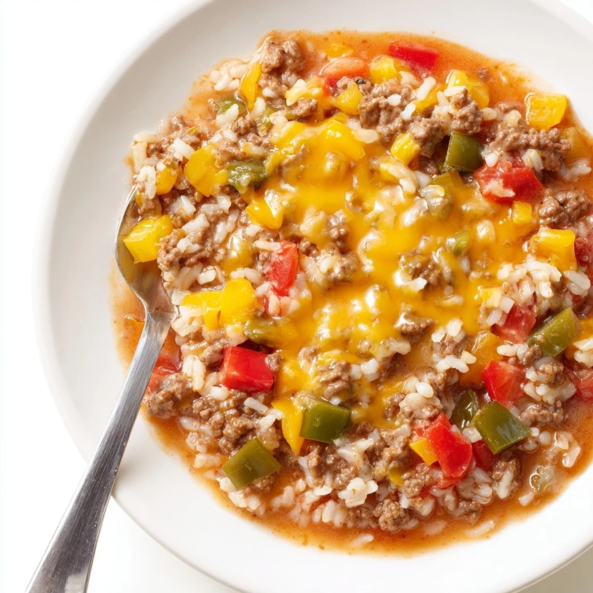 Ready to serve, Unstuffed Pepper Skillet is garnished with parsley on a cozy table.