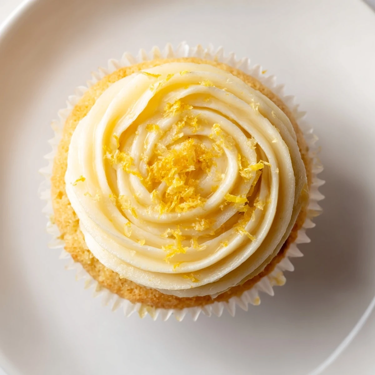 Freshly baked Limoncello Cupcakes topped with glossy lemon glaze on a marble counter, ready to serve.