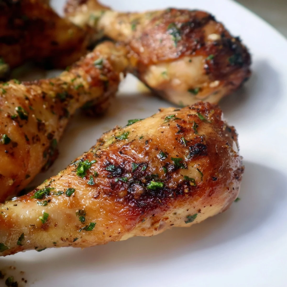 Juicy Herb Roasted Chicken Drumsticks plated beside roasted potatoes and a green salad, showcasing a gluten-free family-style main dish.