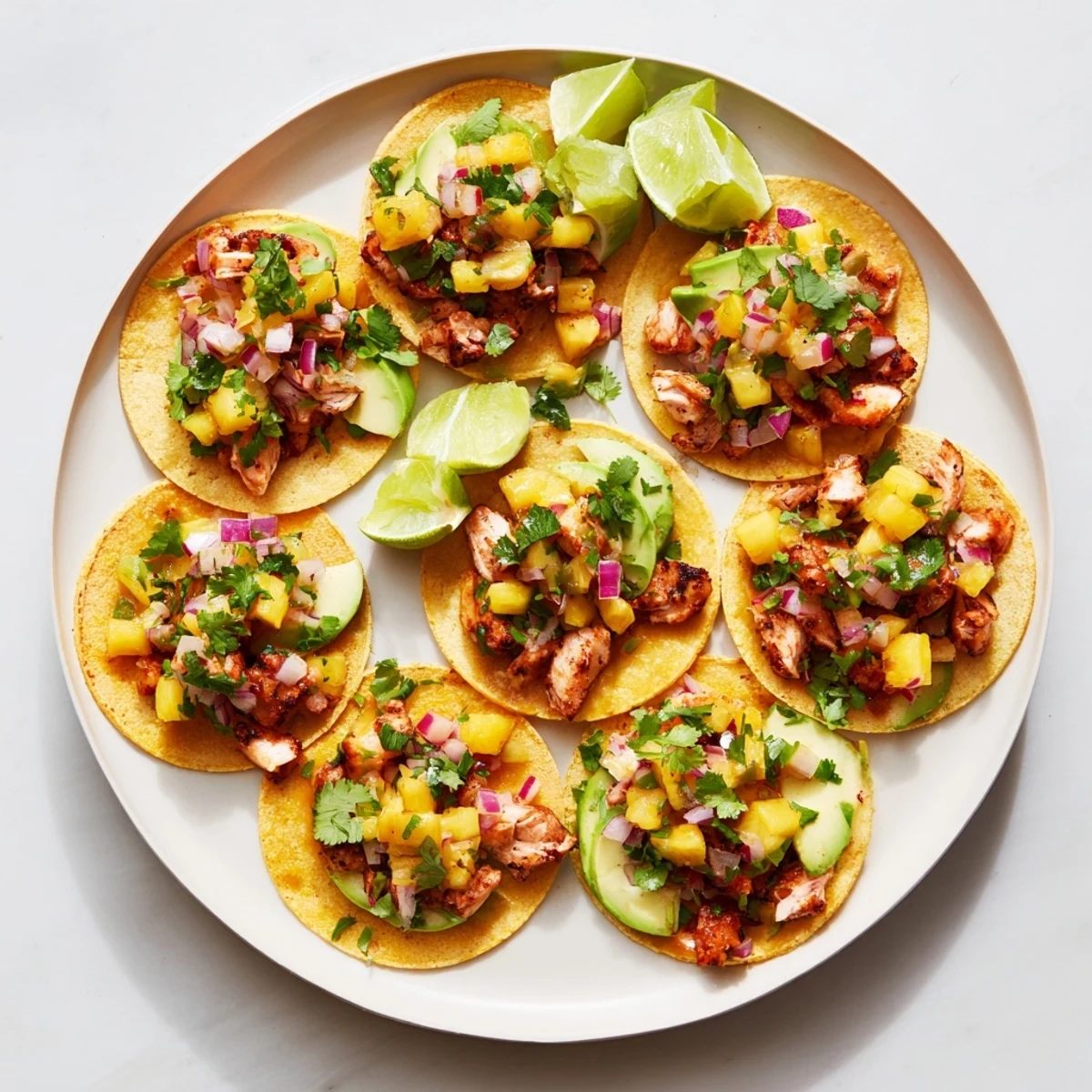 Sizzling Pineapple Chicken Tacos filled with tender meat and sweet salsa, perfect for a summer dinner.