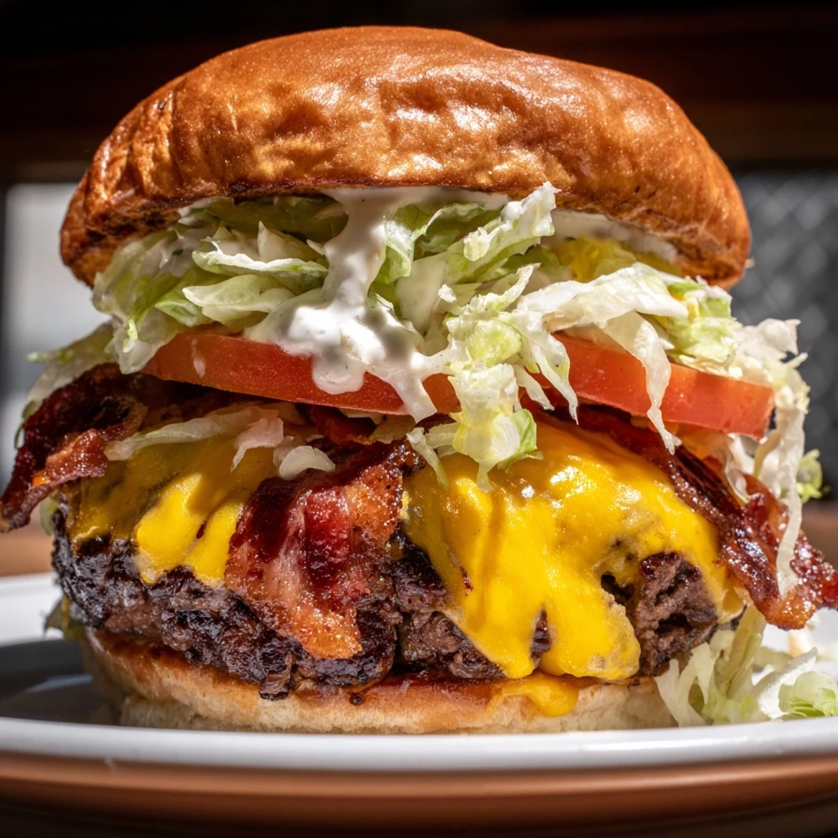 Juicy Crack Burgers with crispy bacon, melted cheddar, and creamy ranch on a toasted bun.  