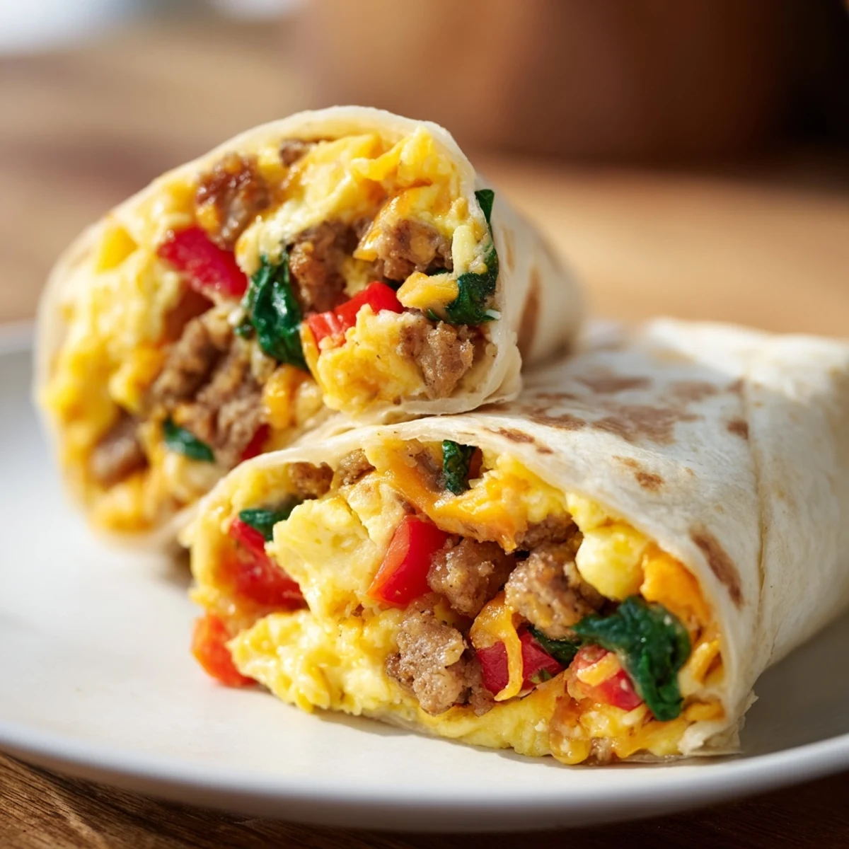 Four Make-Ahead Breakfast Burritos lined on a kitchen counter, wrapped in foil for freezing and easy weekday breakfasts.