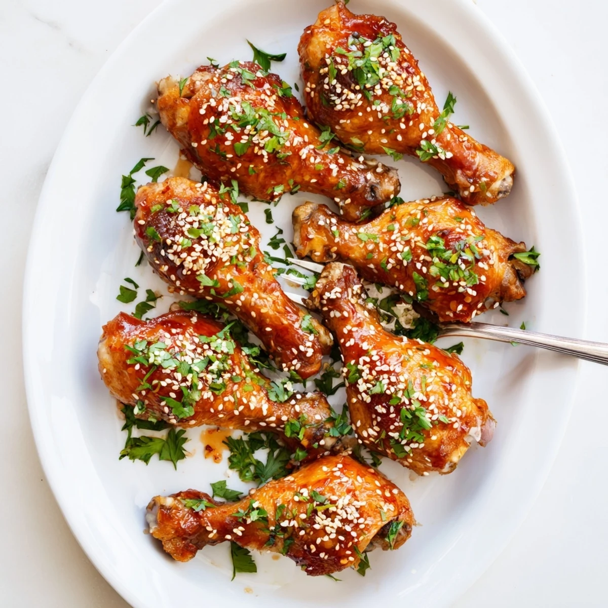 Tender baked chicken drumsticks coated in savory honey garlic sauce, perfectly caramelized and glistening