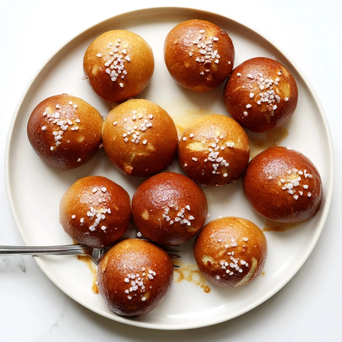 Soft pretzel-wrapped cheeseburger bites stuffed with juicy ground beef and cheddar, sprinkled with coarse salt