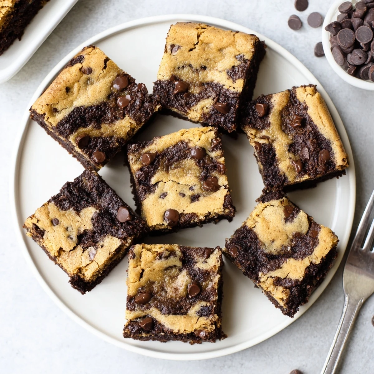 Golden marbled browkies showing chocolate chip cookie swirled with rich dark chocolate brownie layers