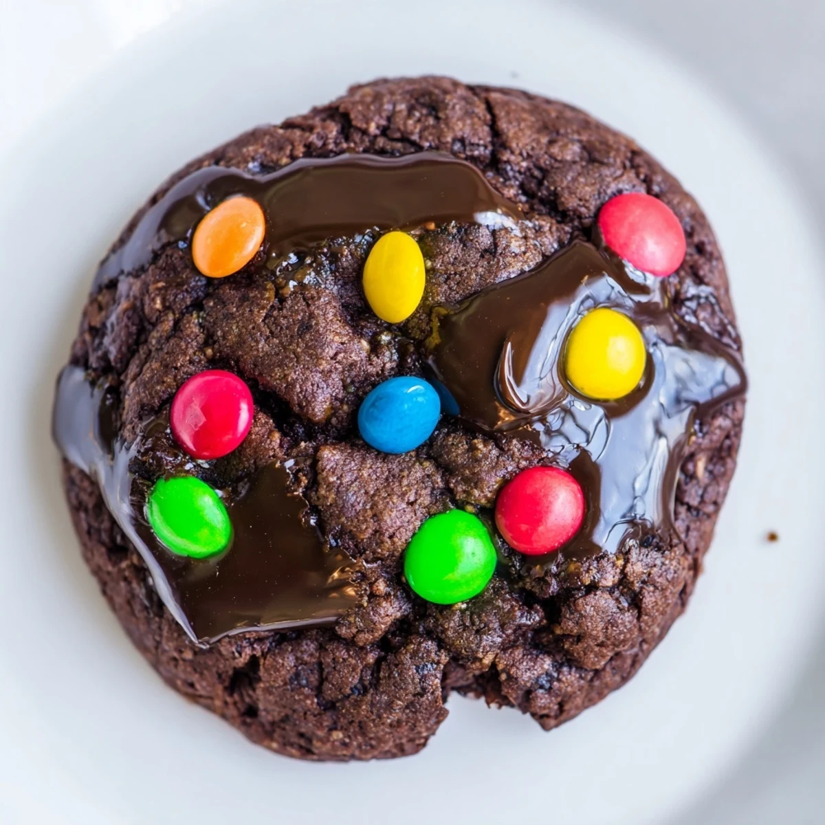 Rich cosmic brownie cookies featuring chocolate ganache and festive rainbow candy toppings