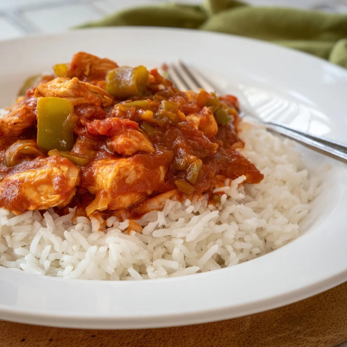 Comforting Southern chicken stew served steaming hot with fresh parsley garnish and rice