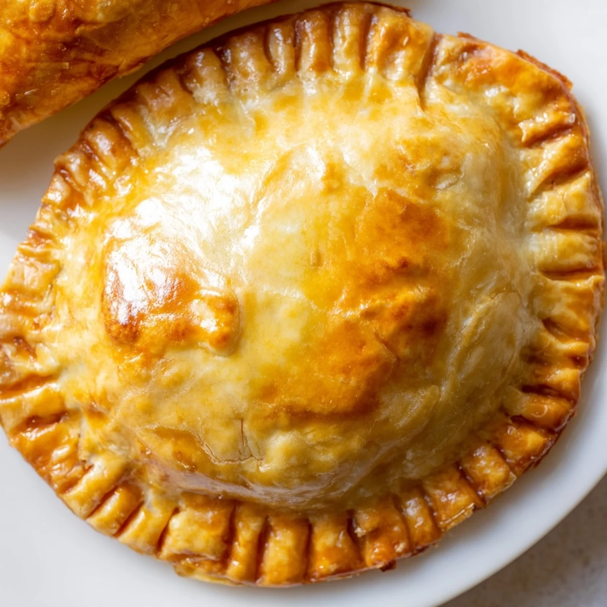 Crispy baked Filipino empanada stuffed pastry filled with spiced pork, potatoes, and raisins