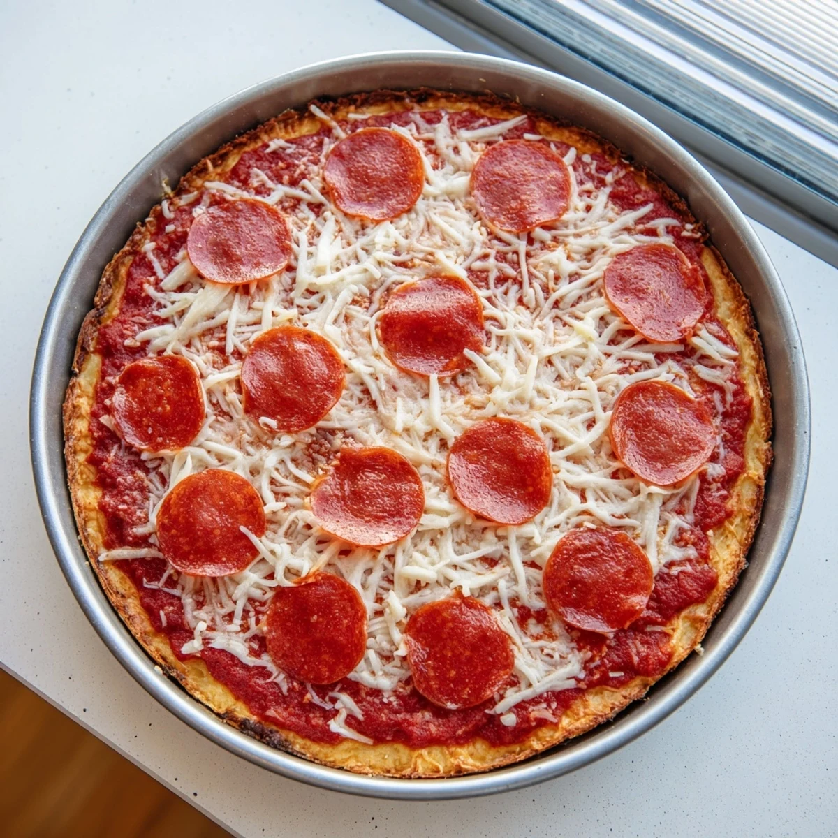 Golden Pizza Hut pan pizza with thick crispy crust and bubbling melted mozzarella cheese