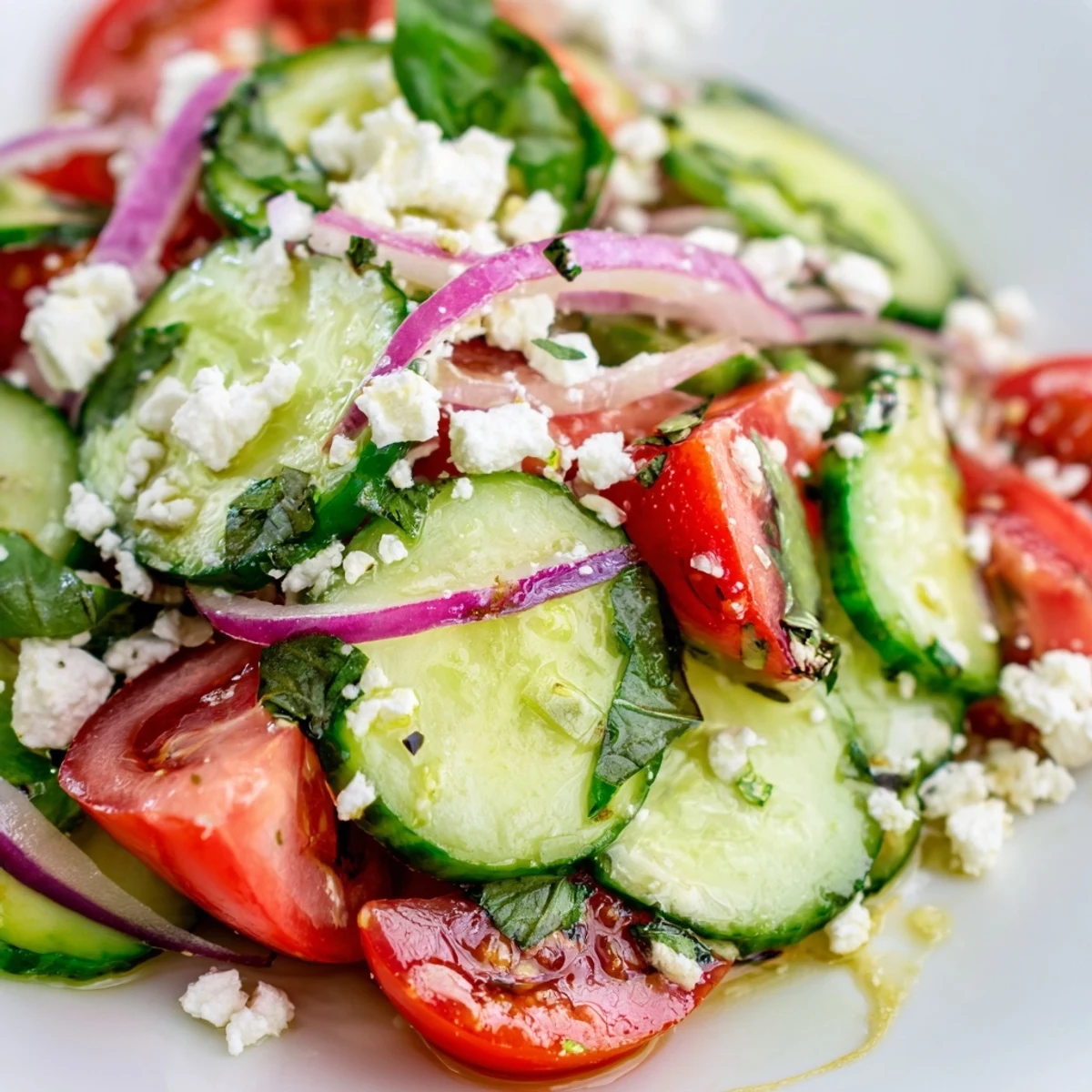 Crisp Italian cucumber salad tossed with fresh basil and tangy vinaigrette served cold
