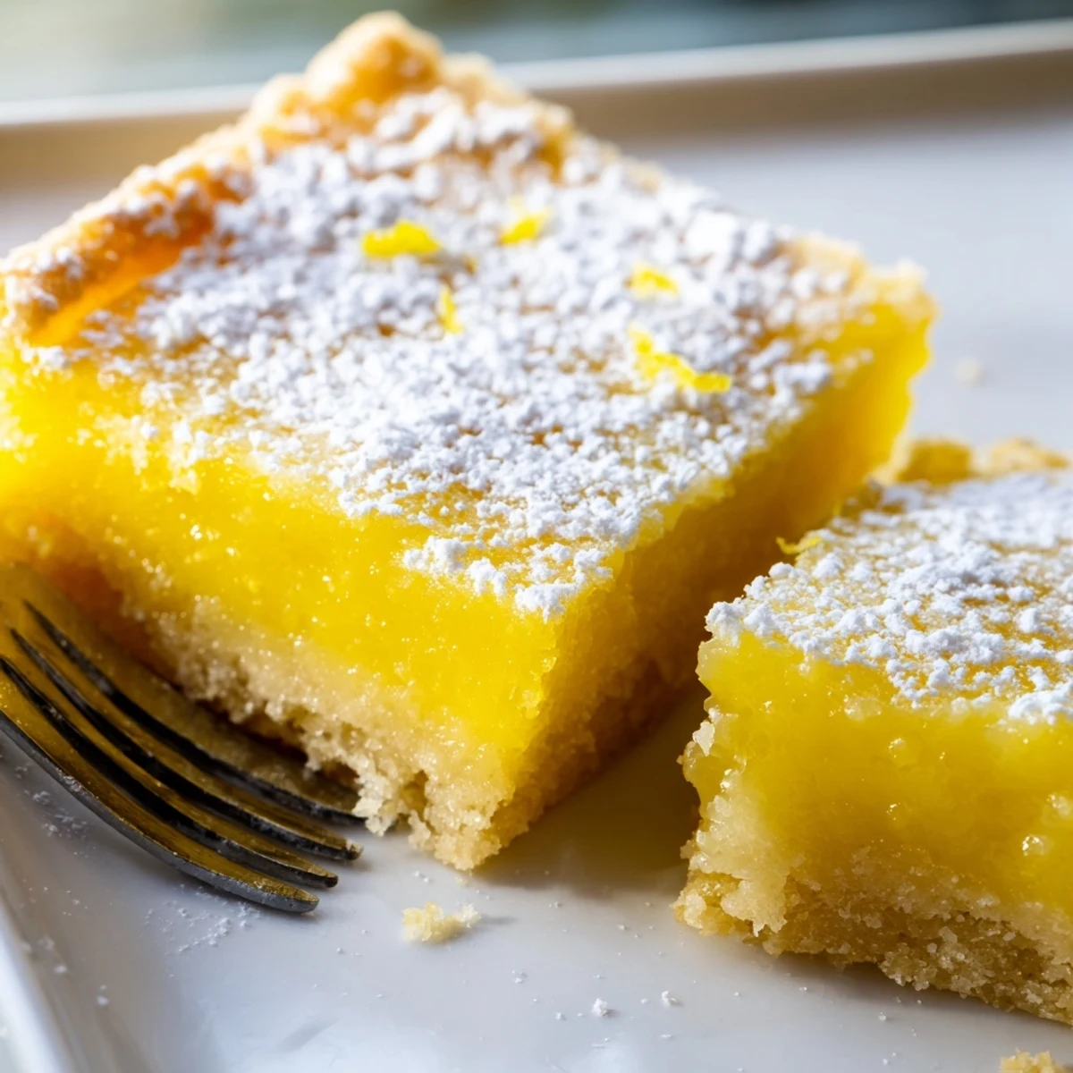 Tangy lemon bars sliced into squares with a buttery shortbread crust