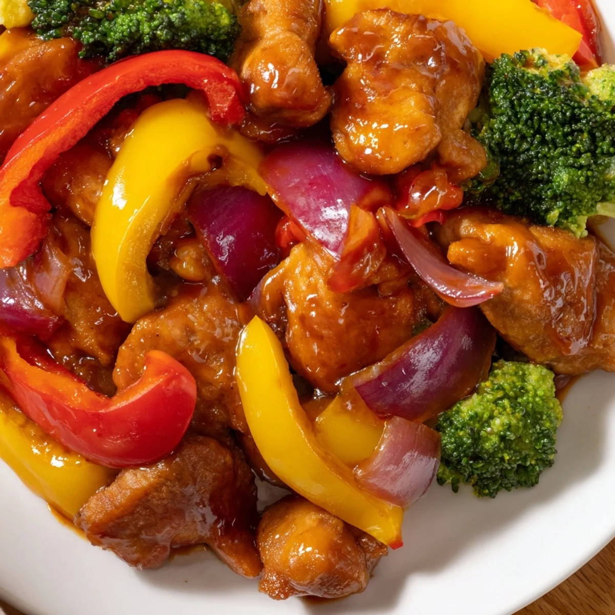 Quick flavorful weeknight meal served over fluffy rice with vibrant stir-fried vegetables