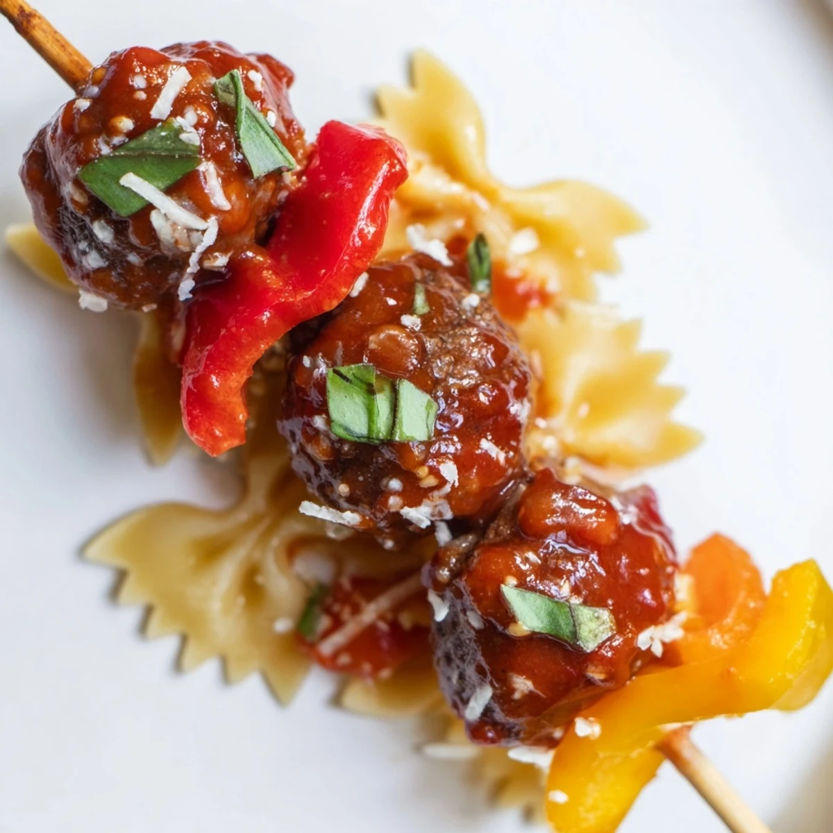 Bowtie Pasta Meatball Skewers