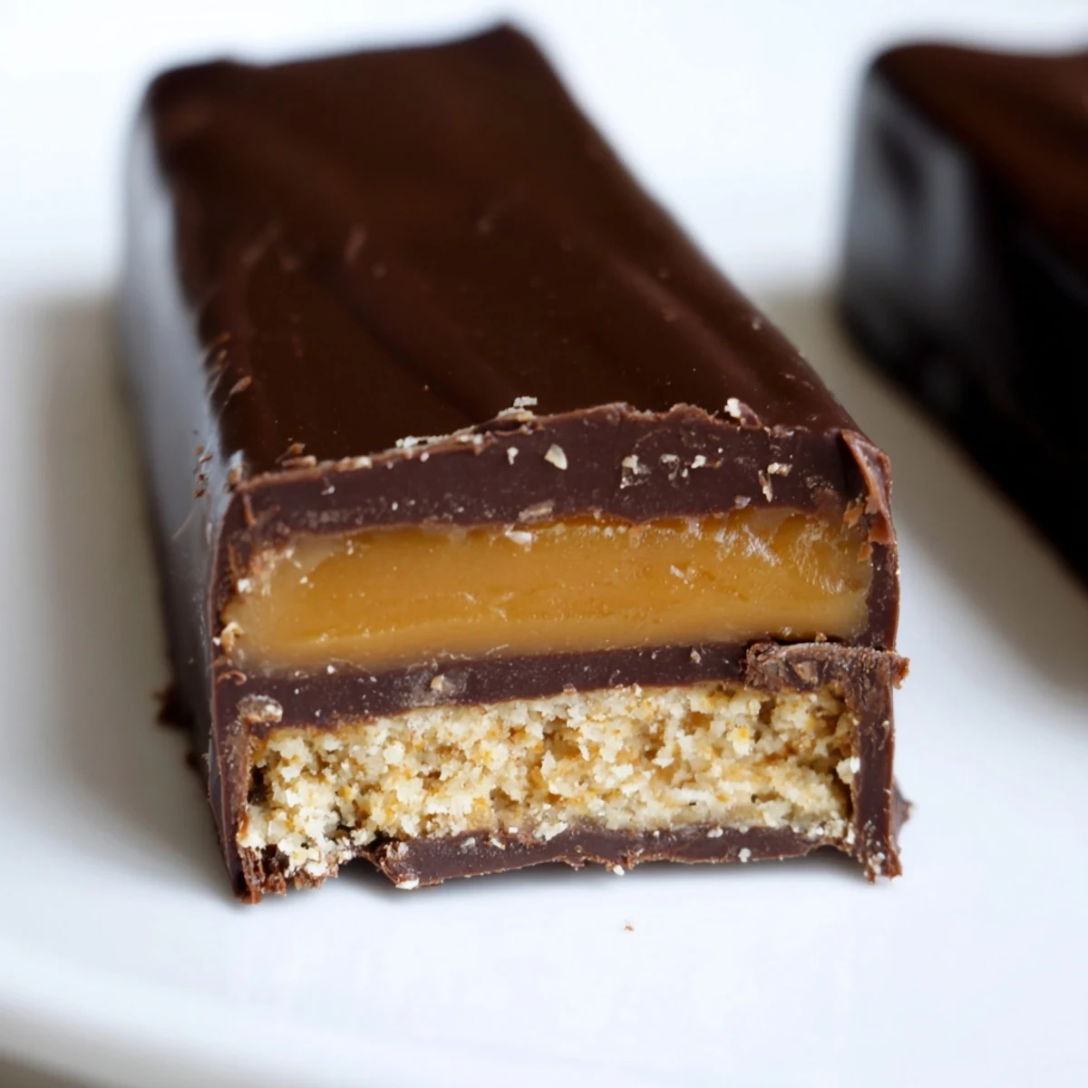 Chilled Healthy Twix Bars sliced to reveal crunchy nut crust and silky filling