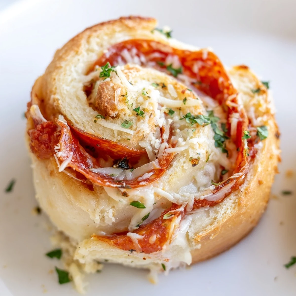 Warm pepperoni pizza roll breadsticks served alongside a bowl of marinara dipping sauce