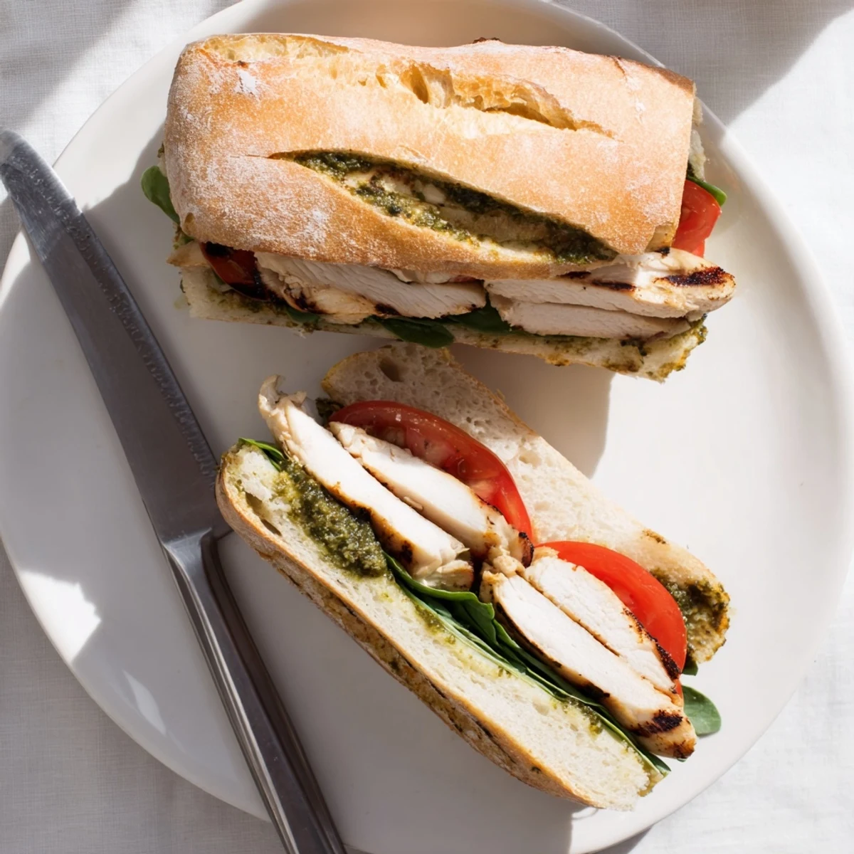 Juicy chicken cutlets stacked with gooey cheese in this chicken pesto sandwich recipe ready to serve