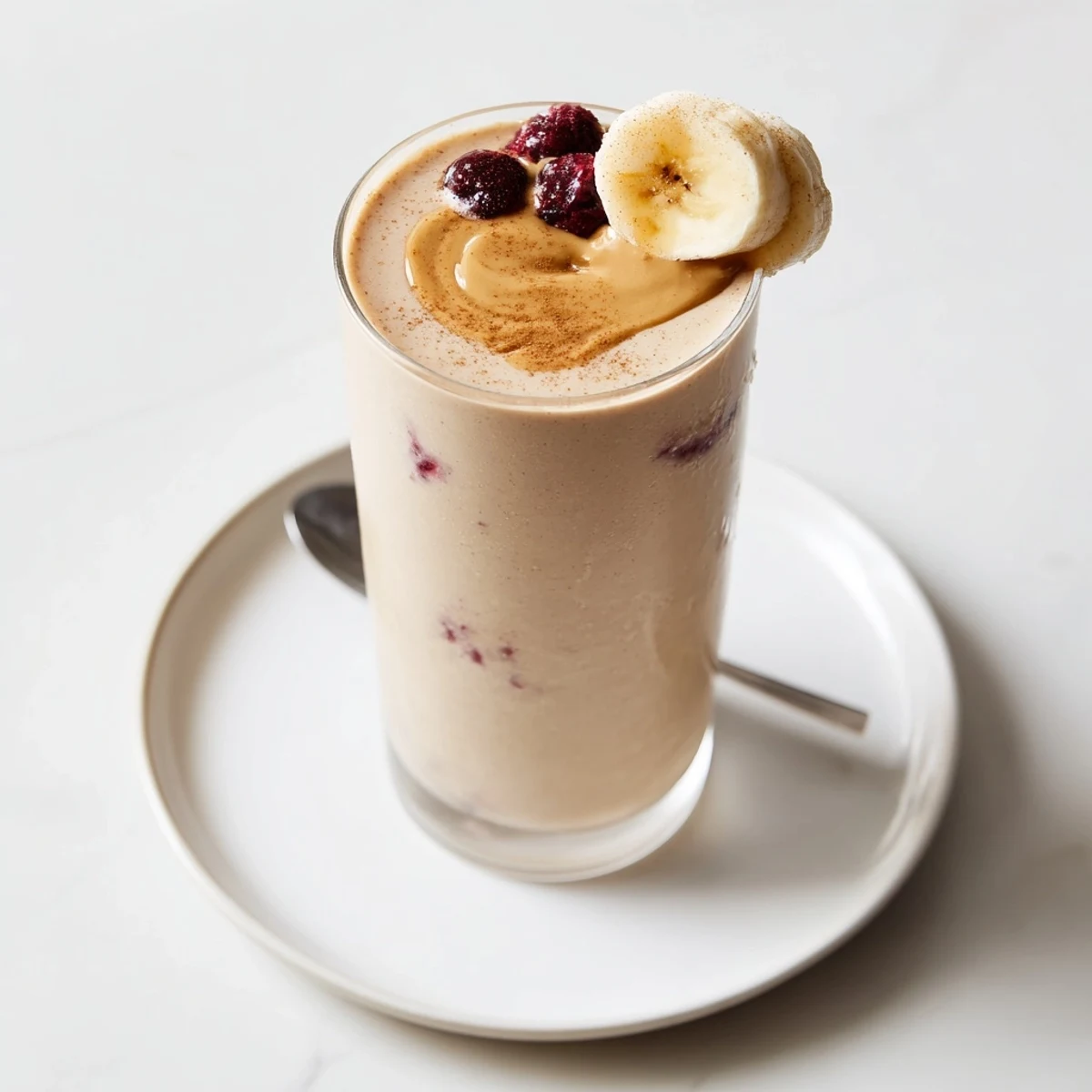 Aromatic High Protein Smoothie with cinnamon, poured for quick post workout recovery