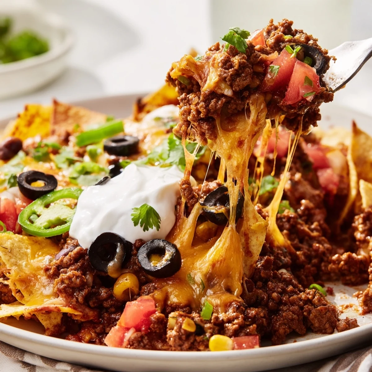 Family-style Cheesy Nacho Casserole with crunchy chips, melted cheddar, perfect game-night comfort