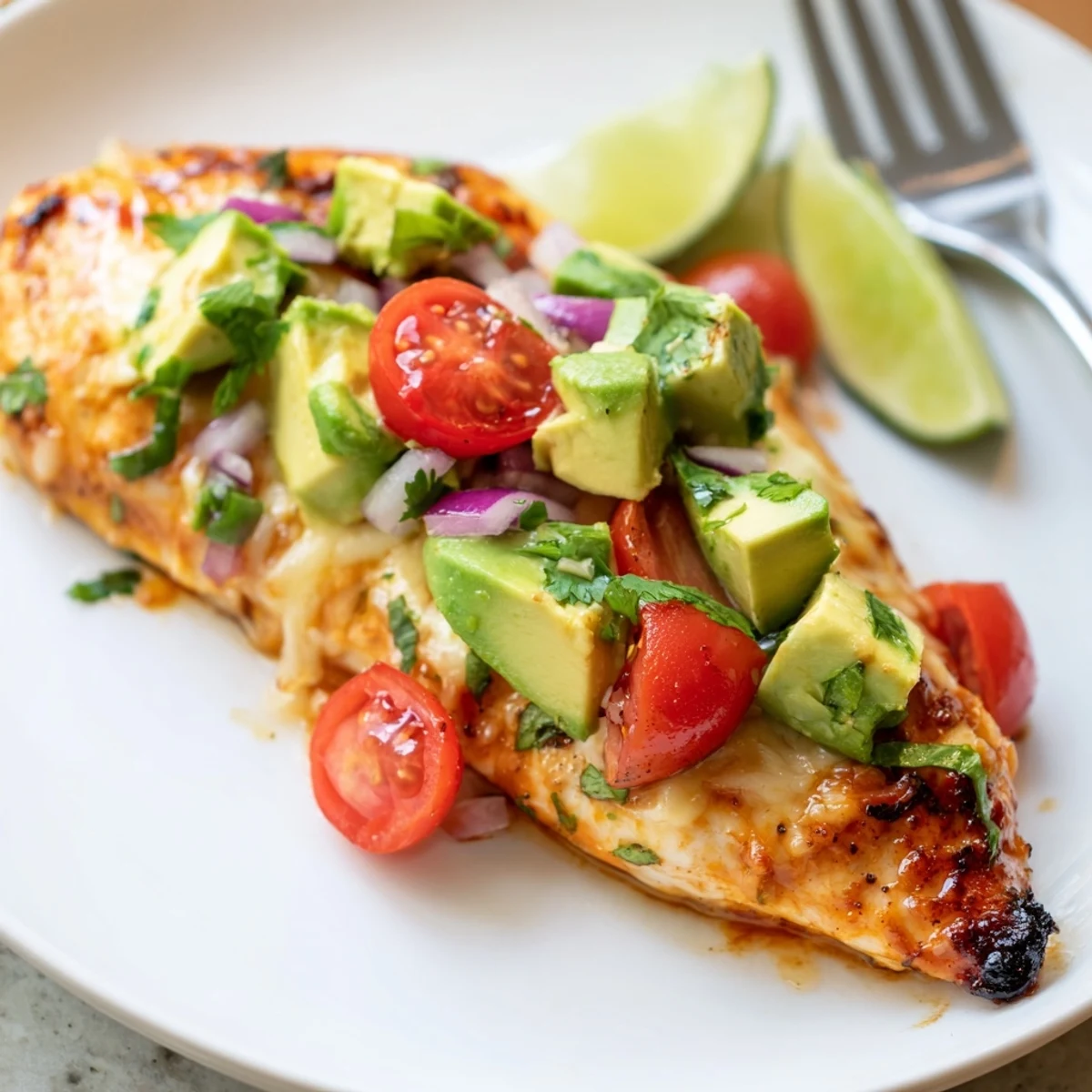Fiesta Lime Chicken With Avocado resting on warm tortillas, citrus aroma rising