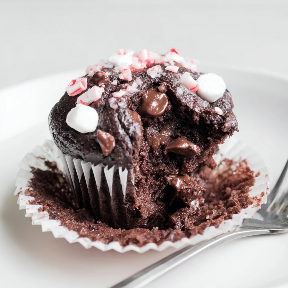 Warm Peppermint Hot Chocolate Muffins served with whipped cream and cocoa dust