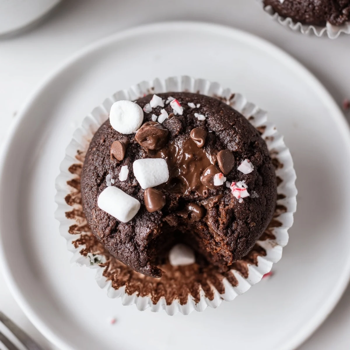 Freshly baked Peppermint Hot Chocolate Muffins cooling on a wire rack