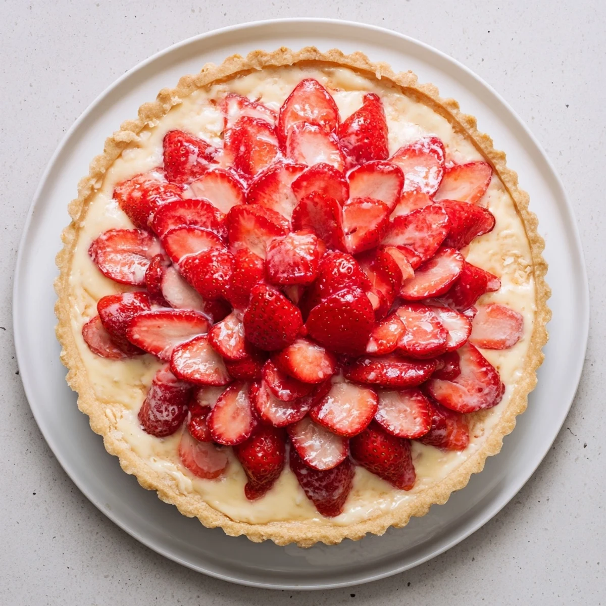 Tarte aux Fraises with glossy apricot glaze, creamy custard and fresh strawberries