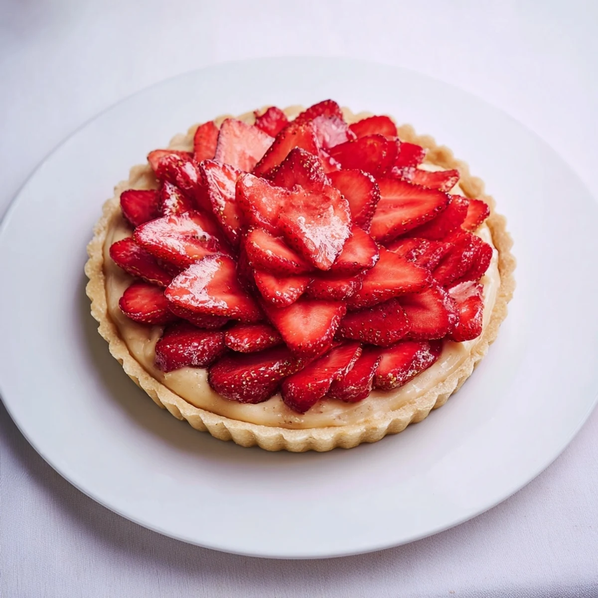 Bright Tarte aux Fraises plated with mint, silky custard and berry aroma