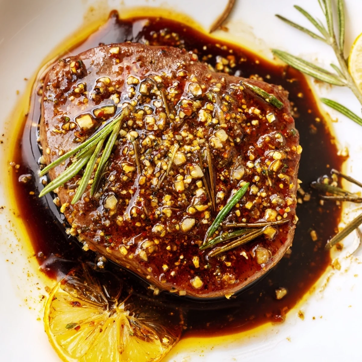 Steak Marinade glistening on raw ribeyes, garlic aroma ready for grilling