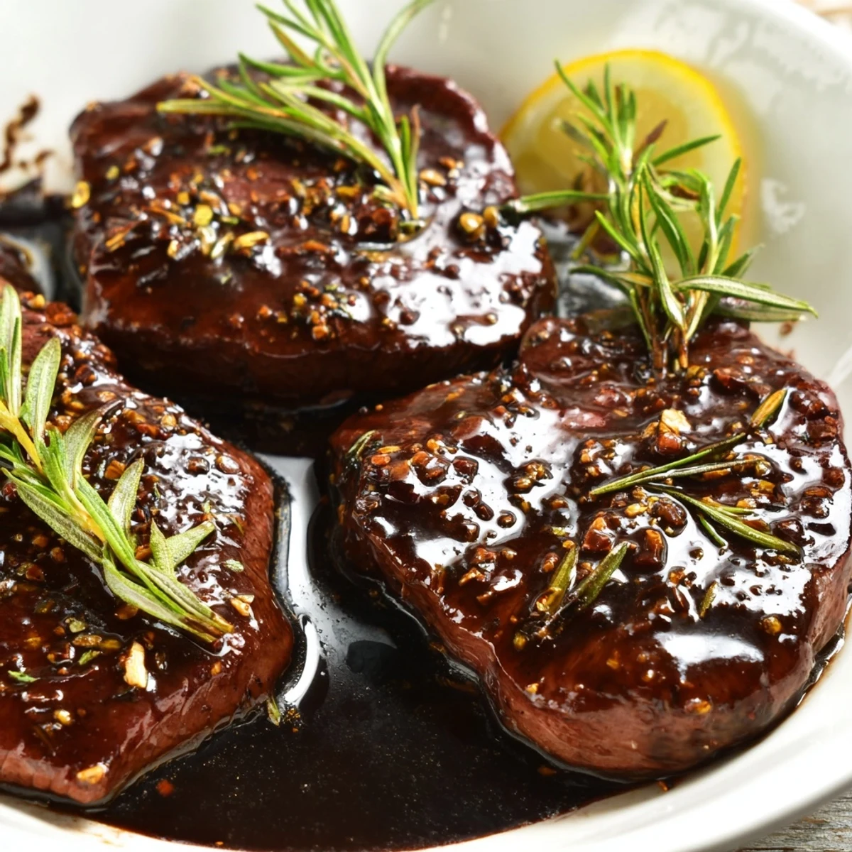 Homemade Steak Marinade in bowl, tangy balsamic and lemon notes