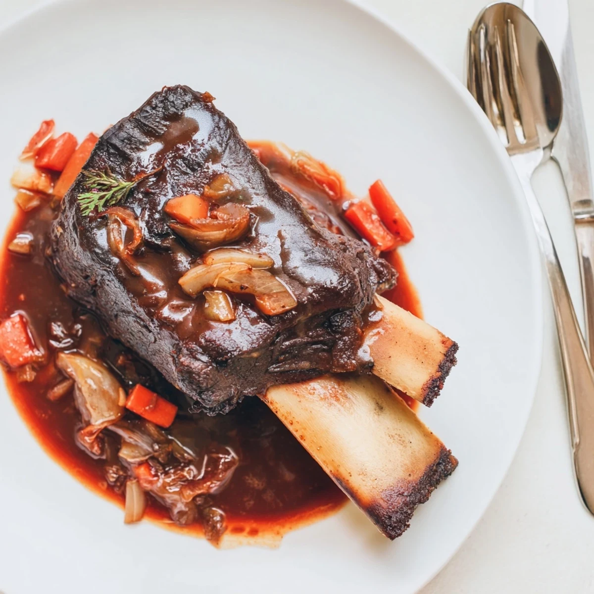 Glistening Slow Cooker Beef Short Ribs braised until fork-tender in savory sauce